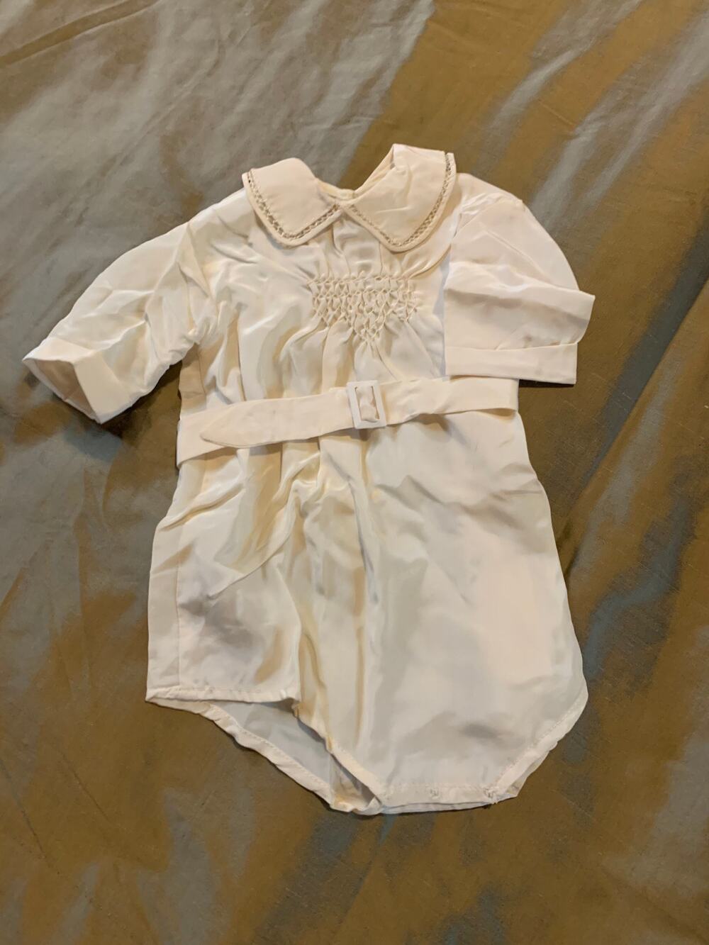 Vintage White Satin Romper L Sleeve jacket Hat Phyllis Baby Christening Baptism